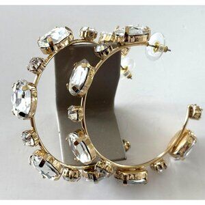 Gold-Plated Hoop Earrings With Clear Crystal Stones Elegant Design Lightweight &